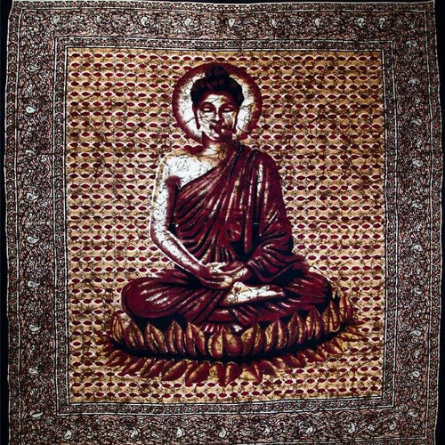 Brown Buddha In Meditation Batik Style Tapestry - Spiritual & Wellness