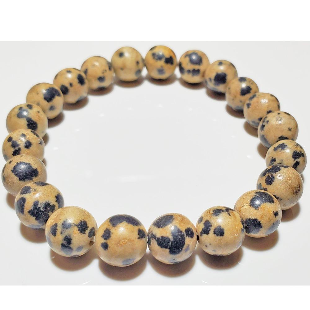 8mm Dalmatian Beaded Elastic Stretch Bracelet - Crystals & Gemstones