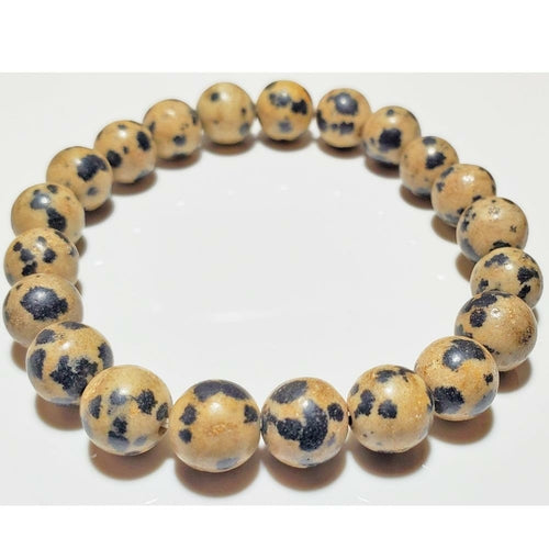 8mm Dalmatian Beaded Elastic Stretch Bracelet - Crystals & Gemstones