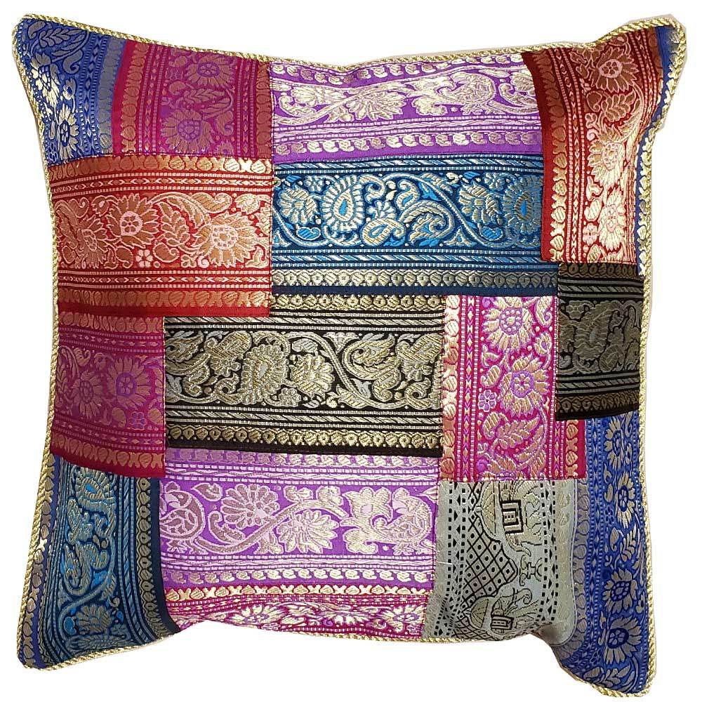 Patchwork Jacquard Silk Cushion Cover - Artisan Home Décor
