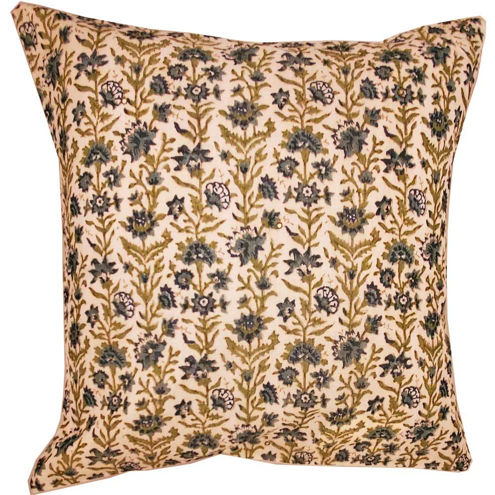 Floral Garden Cushion Cover Chanderi Print Home Accent - Artisan Home Decor