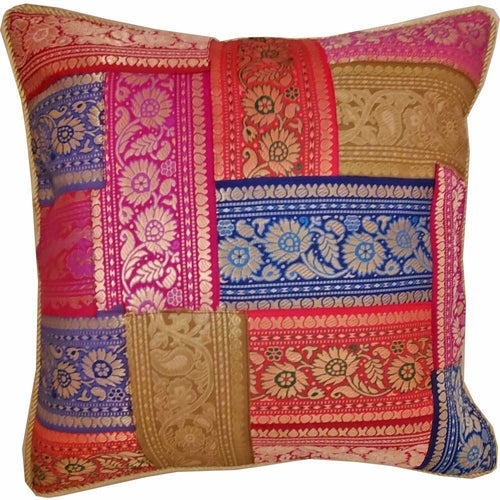Patchwork Jacquard Silk Cushion Cover - Artisan Home Décor