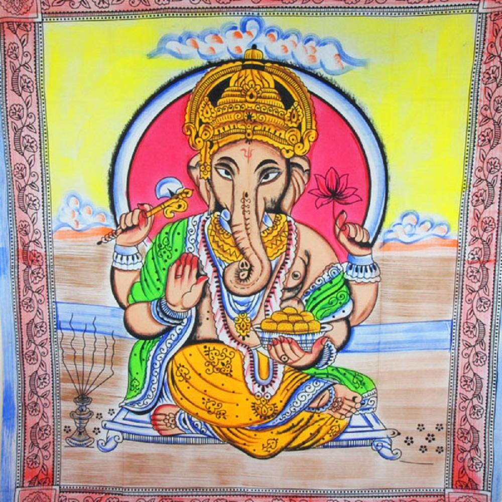 Ganesha Holding Lotus Flower In Pastels With Tassels Tapestry - Spiritual & Wellness