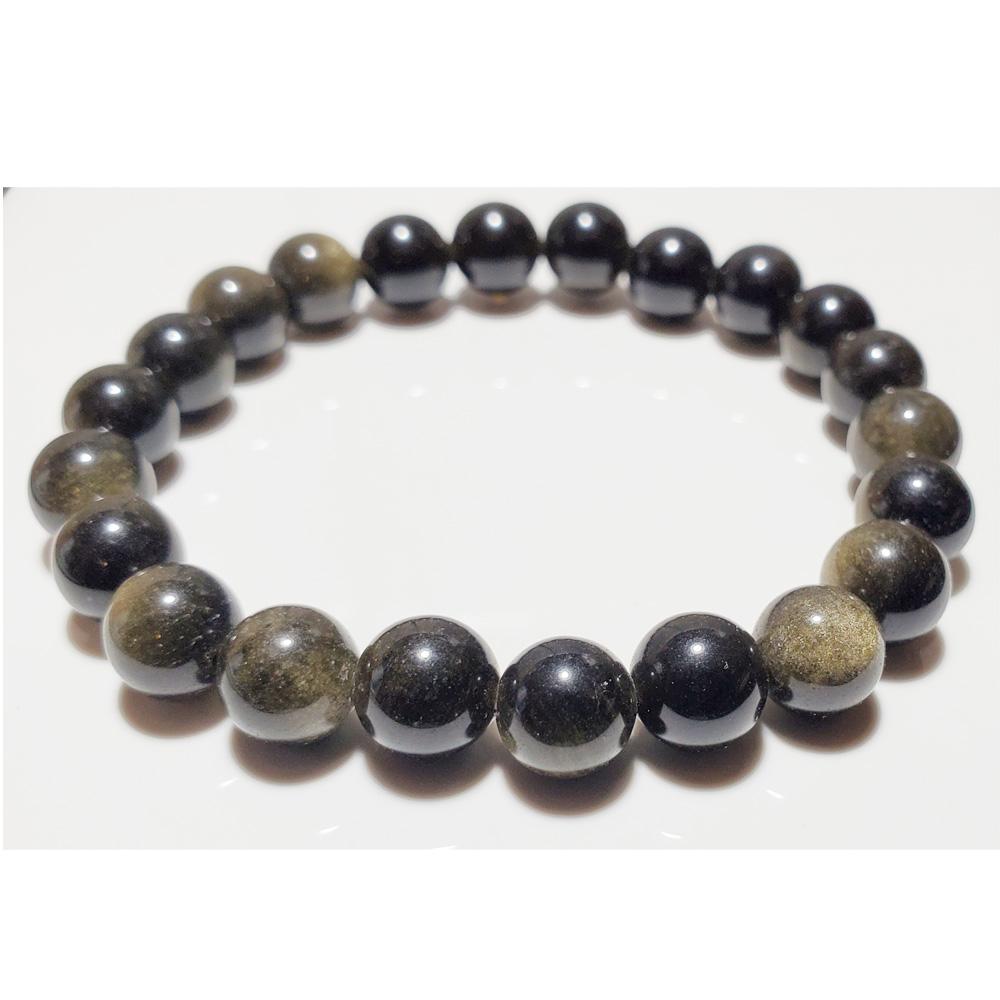 8mm Gold Obsidian Beaded Elastic Stretch Bracelet - Spiritual & Wellness