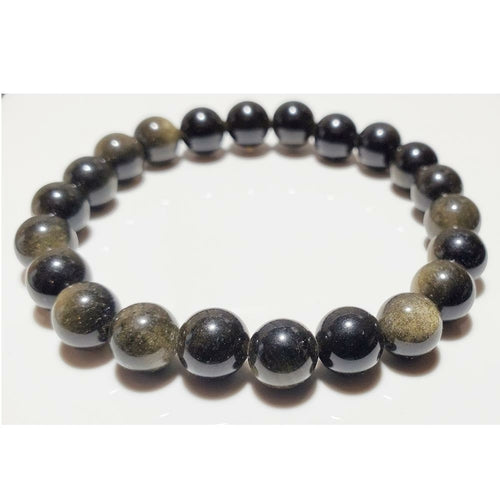 8mm Gold Obsidian Beaded Elastic Stretch Bracelet - Spiritual & Wellness
