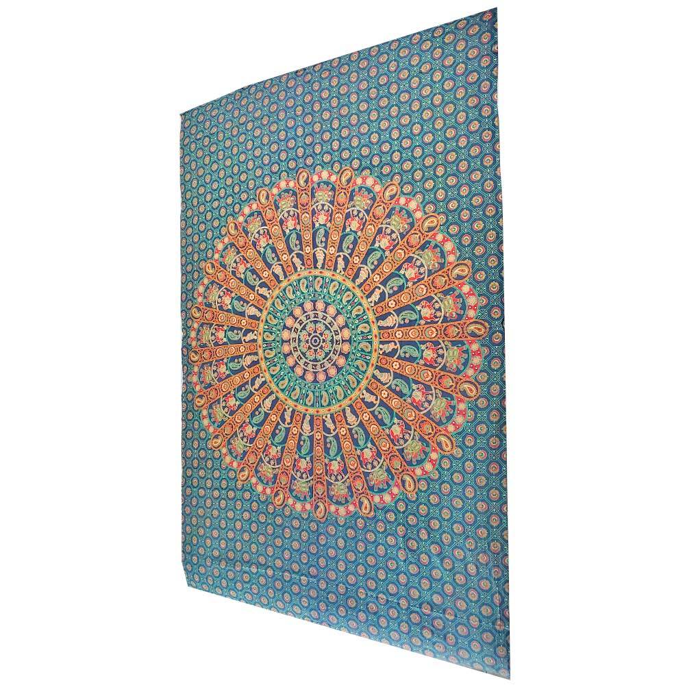 Green Radha Krishna Image Elephant Bohemian Tapestry - Spiritual & Wellness