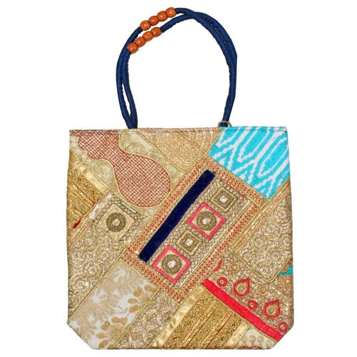 Gudari Raw Silk Patchwork Sequin Zardozi Embroidered Bag - Artisan Fashion Accessories