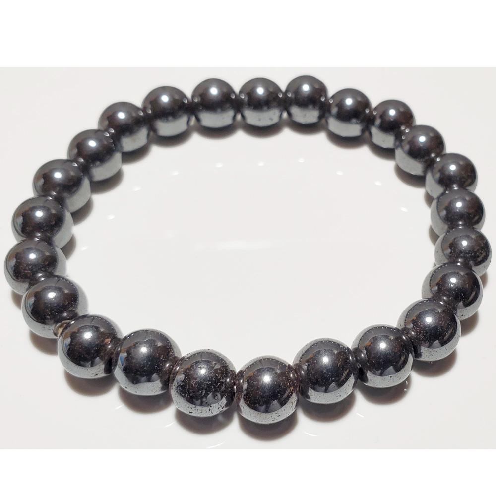 8mm Hematite Beaded Elastic Stretch Bracelet - Crystals & Gemstones