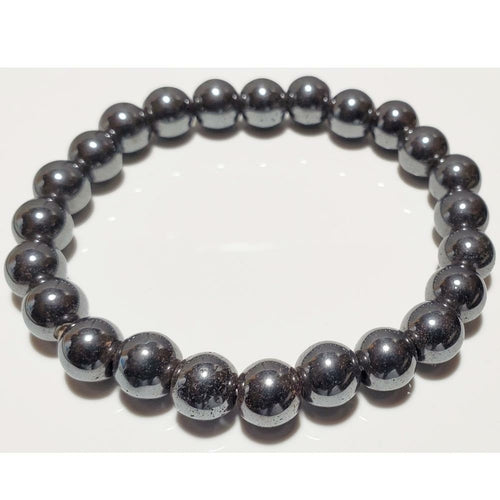 8mm Hematite Beaded Elastic Stretch Bracelet - Crystals & Gemstones