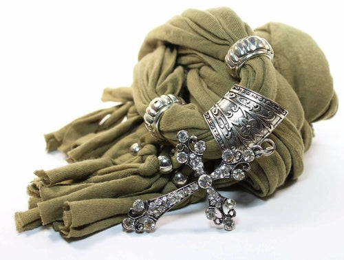Rustic Green Cross Pendant Scarf - Artisan Fashion Accessories