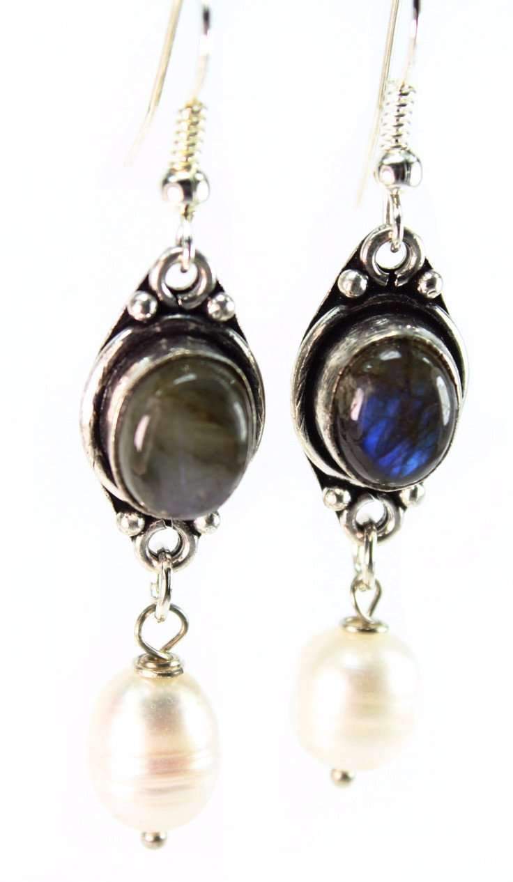 Labradorite & Pearl Drop Earrings - Crystals & Gemstones