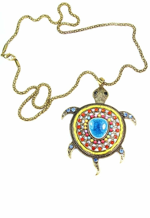 Big Turtle Shimmer Pendant Necklace - Artisan Fashion Accessories