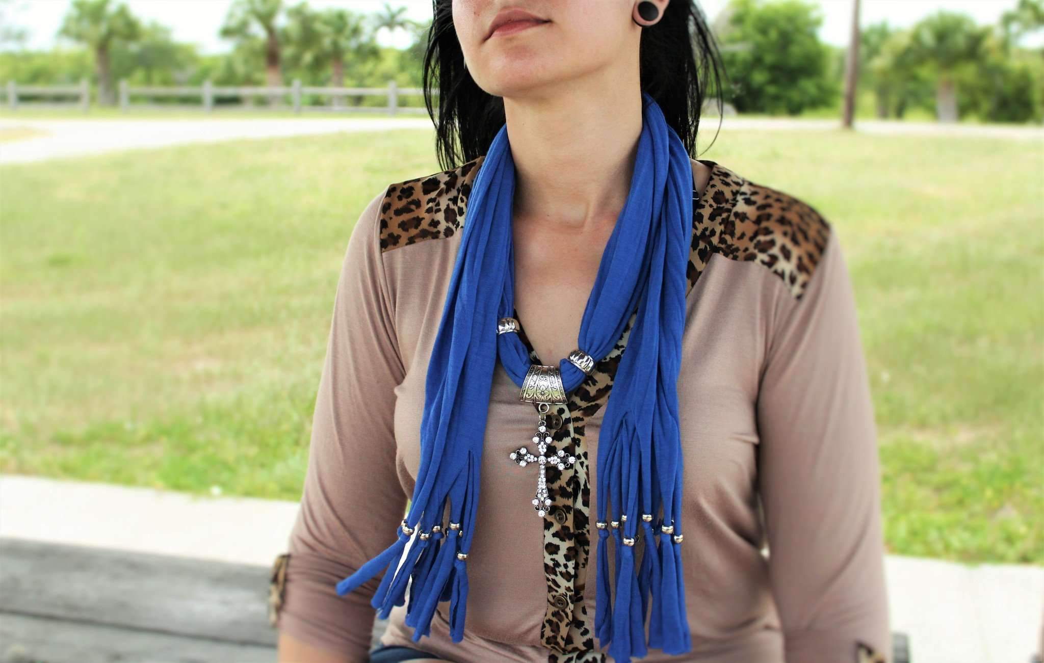 Nautical Blue Cross Pendant Scarf - Coastal Home Décor