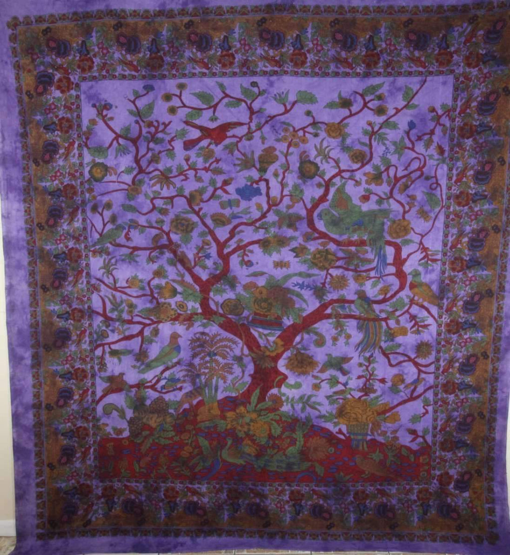 Violet Tree of Life Birds Tapestry - Spiritual & Wellness