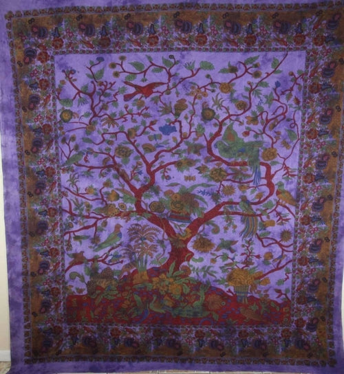 Violet Tree of Life Birds Tapestry - Spiritual & Wellness