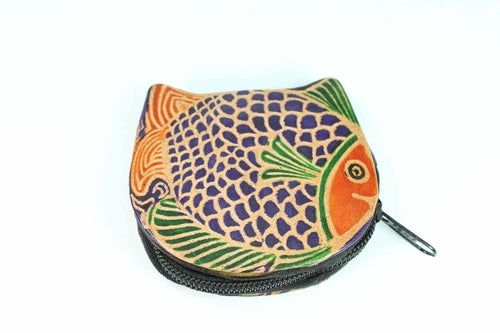 Colorful Fishies Coin Leather Purse - Artisan Fashion Accessories