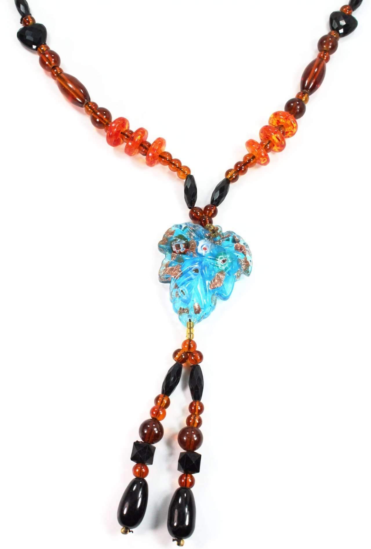 Leaf Pendant Gypsy Style Shimmer Necklace - Artisan Fashion Accessories