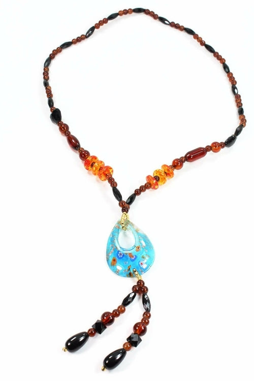 Oval Pendant Gypsy Style Shimmer Necklace - Artisan Fashion Accessories