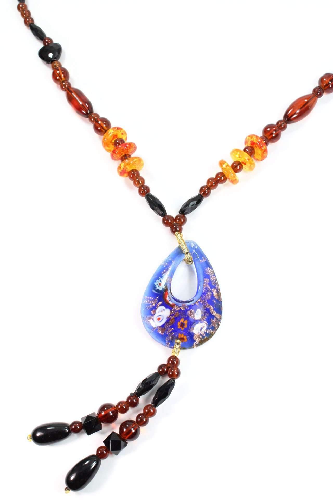 Oval Pendant Gypsy Style Shimmer Necklace - Artisan Fashion Accessories