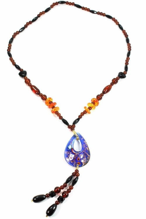 Oval Pendant Gypsy Style Shimmer Necklace - Artisan Fashion Accessories