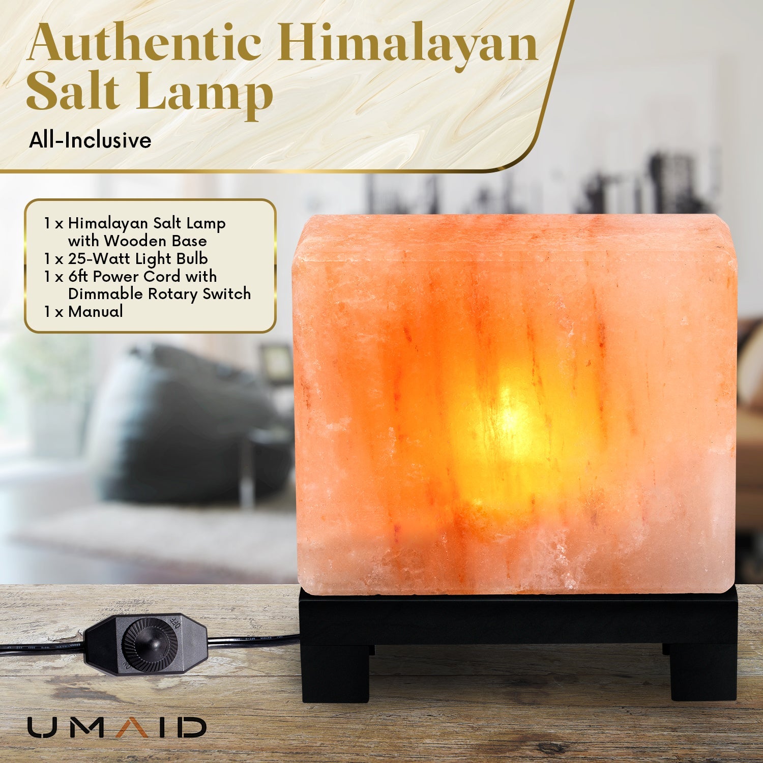 UMAID Authentic Natural Himalayan Salt Lamp Hand-Carved Modern - Spiritual & Wellness