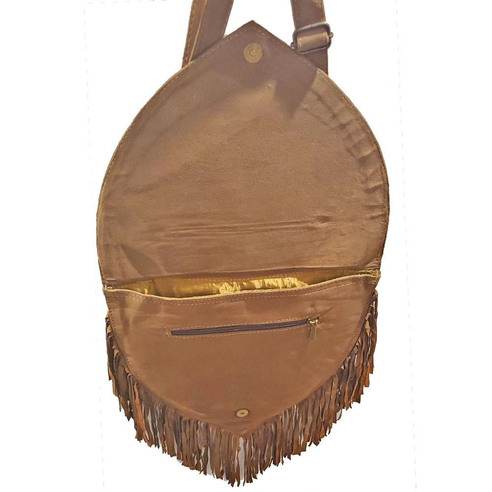 Kashida Embroidery of Bihar Suede Purse with Fringe Tassel Strap - Artisan Fashion Accessories