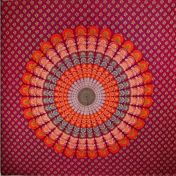 Maroon Peacock Dance Mandala Tapestry - Artisan Home Décor