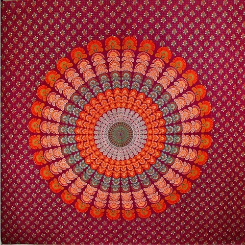 Maroon Peacock Dance Mandala Tapestry - Artisan Home Décor