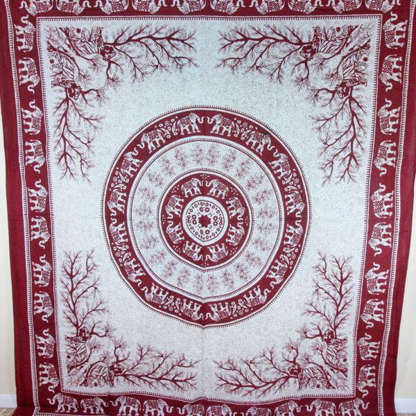 Maroon Tigers & Elephants Majestic Beasts Tapestry - Spiritual & Wellness