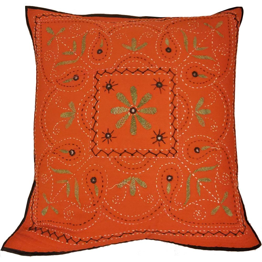 Mirror Work Aari Embroidery Cushion Cover - Artisan Home Décor
