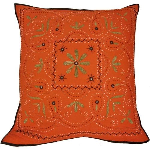 Mirror Work Aari Embroidery Cushion Cover - Artisan Home Décor