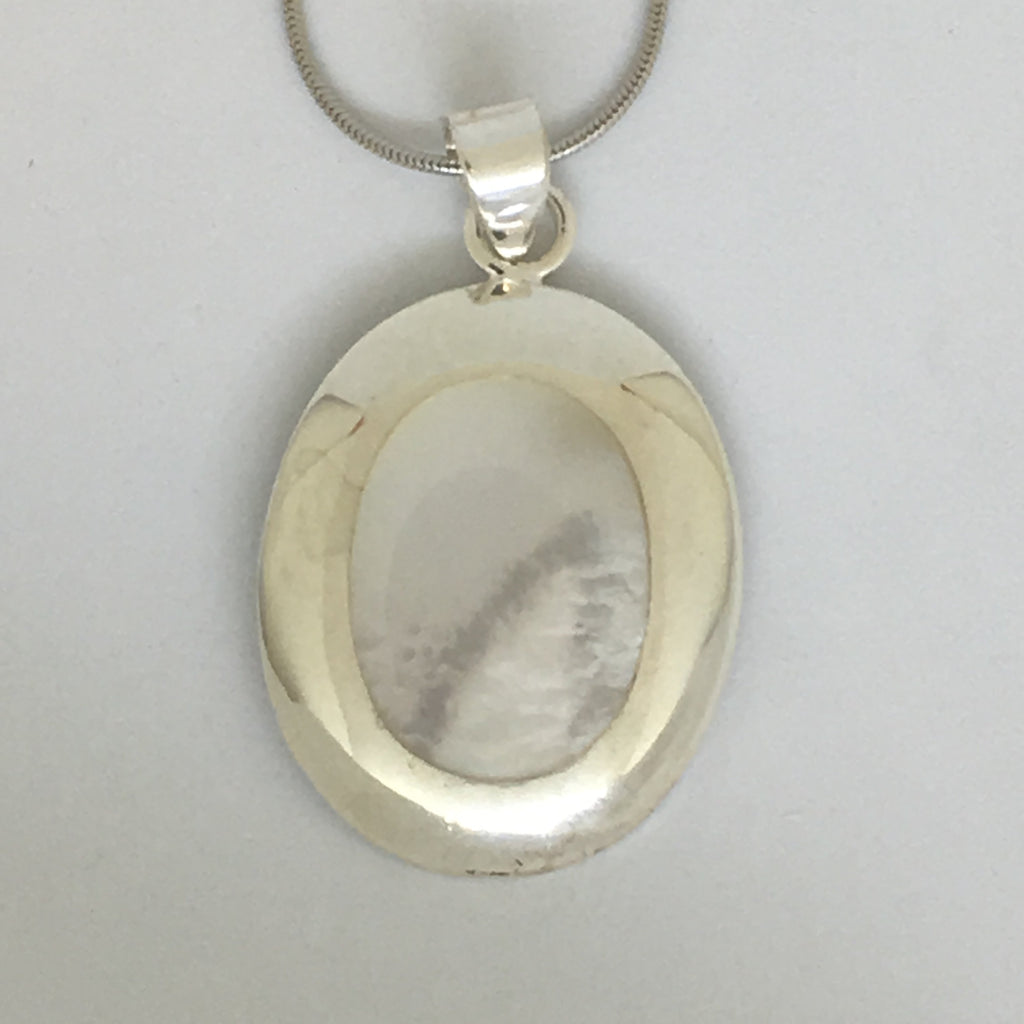 Silver Mother Of Pearl Necklace | Oval Stone | Protection