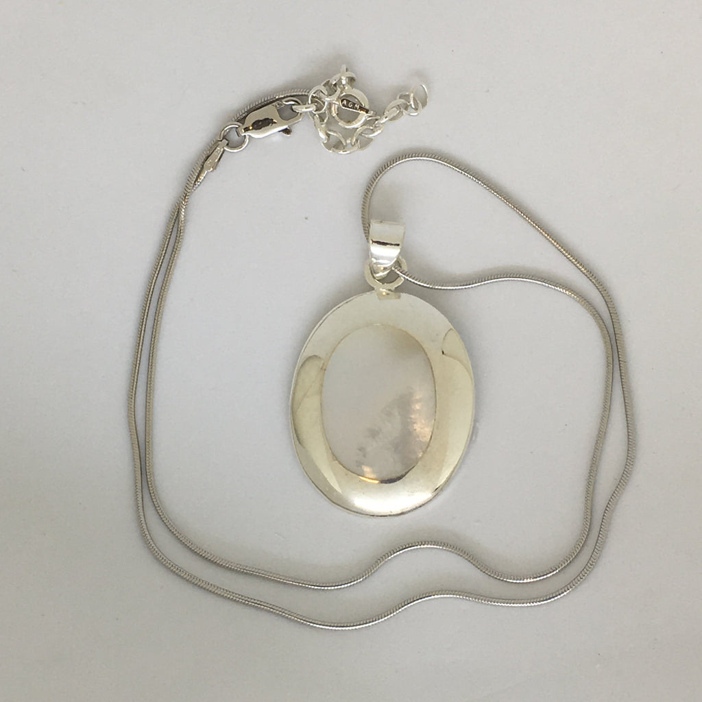 Silver Mother Of Pearl Necklace | Oval Stone | Protection