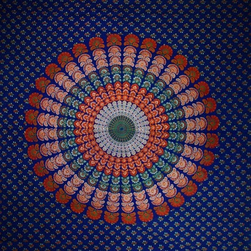 Navy Blue Peacock Dance Mandala Tapestry - Artisan Home Décor