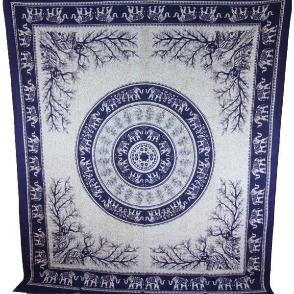 Navy Blue Tigers & Elephants Majestic Beasts Tapestry - Artisan Home Décor