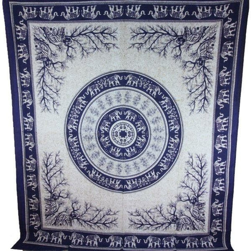 Navy Blue Tigers & Elephants Majestic Beasts Tapestry - Artisan Home Décor