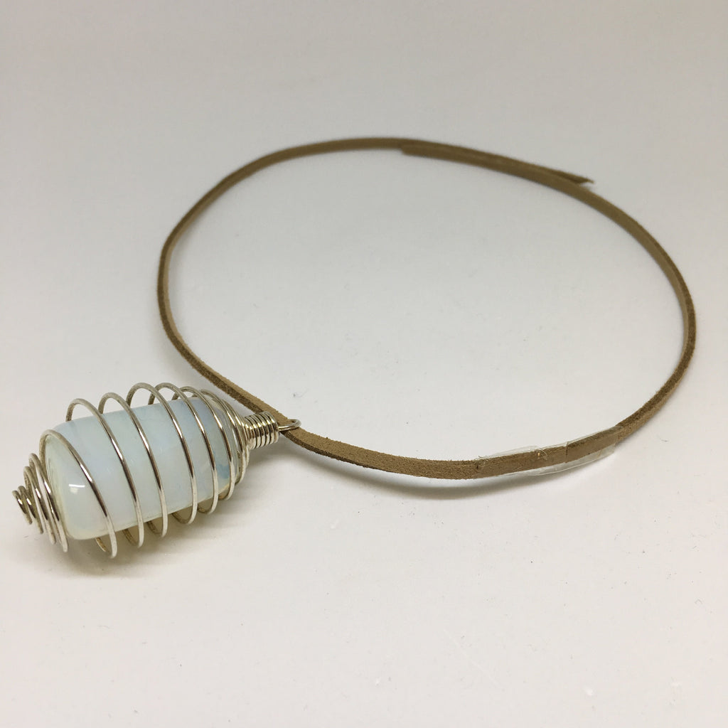 Tumbled Stone Pendant Necklace | Silver Cage & Suede