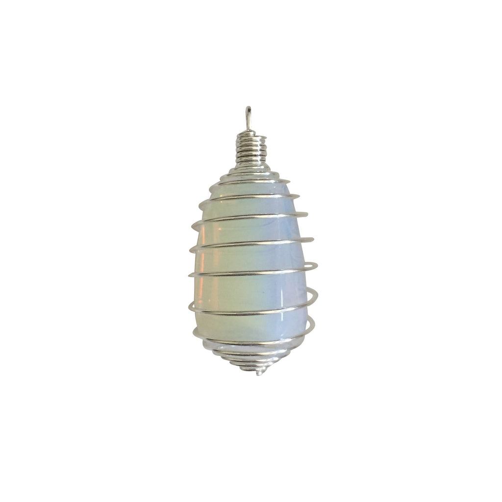 Tumbled Stone Pendant Necklace | Silver Cage & Suede
