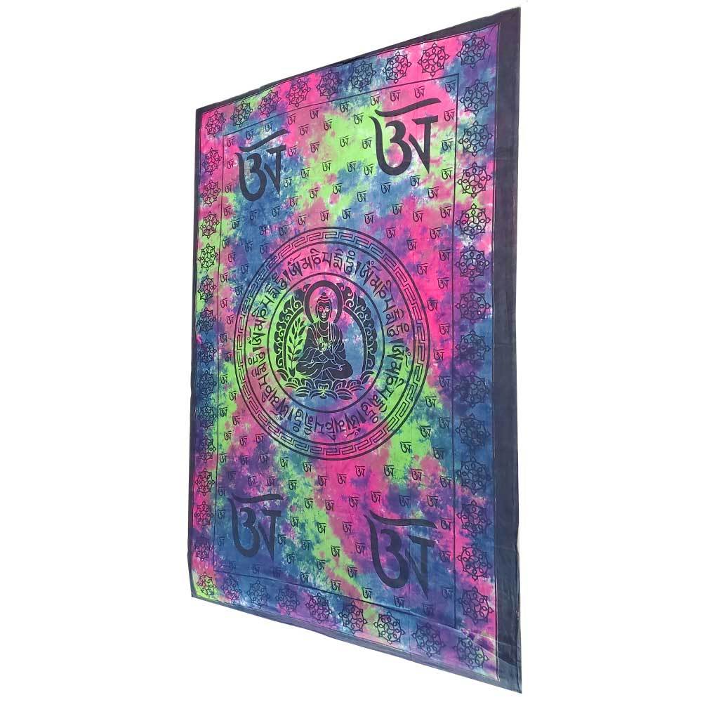 Buddhist Om Symbol Tapestry Wall Hanging with Seven Chakra Sun - Spiritual & Wellness