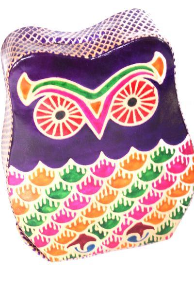 Purple Vintage Owl Leather Art Coin Bank - Artisan Home Decor