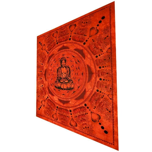 Red Buddha Dharma Chakra Mudra Lotus Tapestry - Spiritual & Wellness