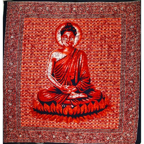 Red Buddha Meditation Batik Style Tapestry - Spiritual & Wellness