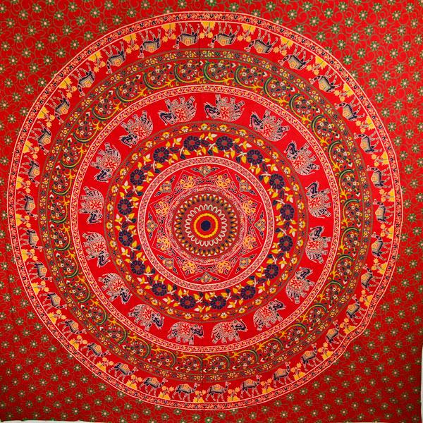Red Elephants & Camels Mandala Tapestry - Spiritual & Wellness