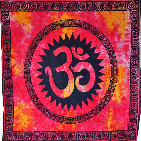 Red & Saffron Om Shanti Tie Dye Tapestry - Spiritual & Wellness