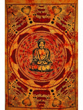 Saffron Buddha Dharma Chakra Mudra Lotus Tapestry - Spiritual & Wellness