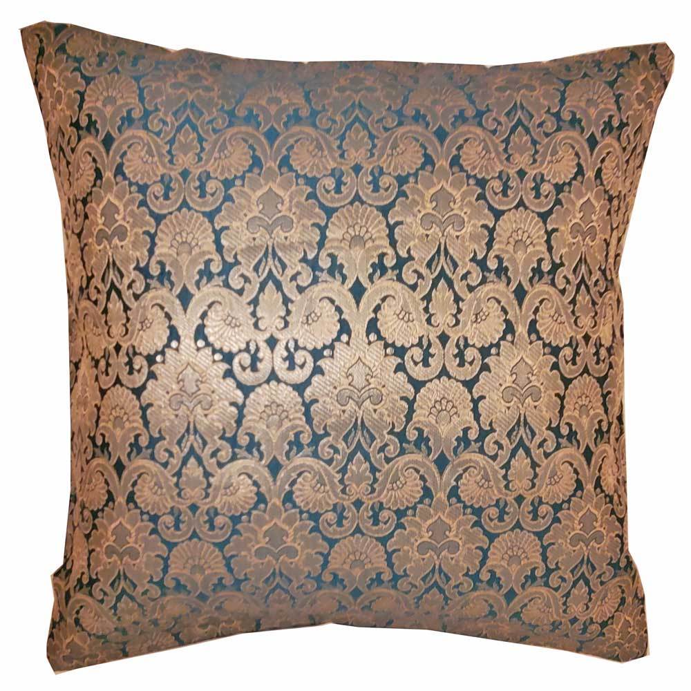Silk Jacquard Cotton Back Teal Cushion Cover - Artisan Home Decor