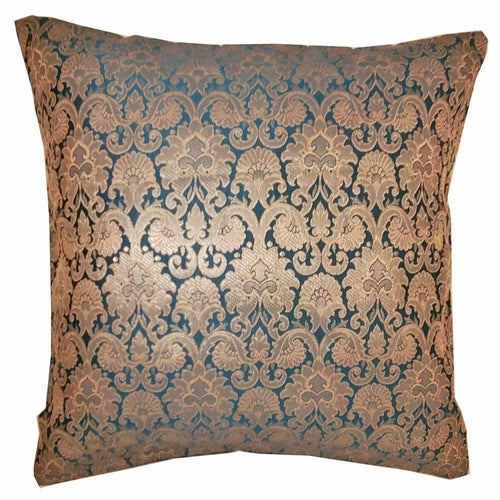 Silk Jacquard Cotton Back Teal Cushion Cover - Artisan Home Decor