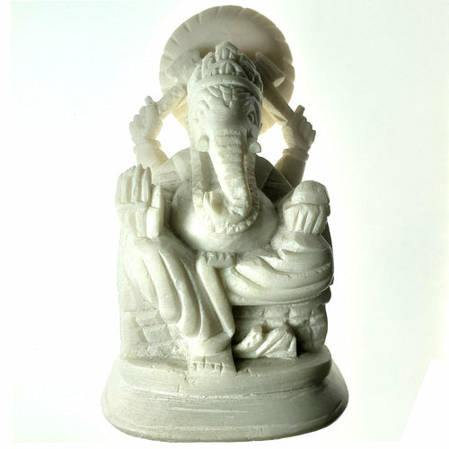 Small White Marble Texture Ganesha Statue Sculpture - Spiritual & Wellness