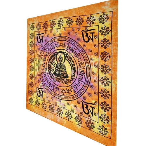 Buddhist Om Symbol Full Size Tapestry Wall Hanging with Seven Chakras - Spiritual & Wellness