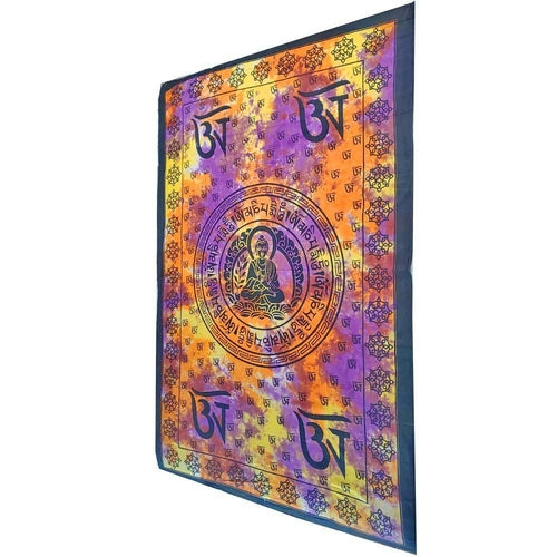 Buddhist Om Symbol Tapestry Wall Hanging with Seven Chakra Sun - Spiritual & Wellness